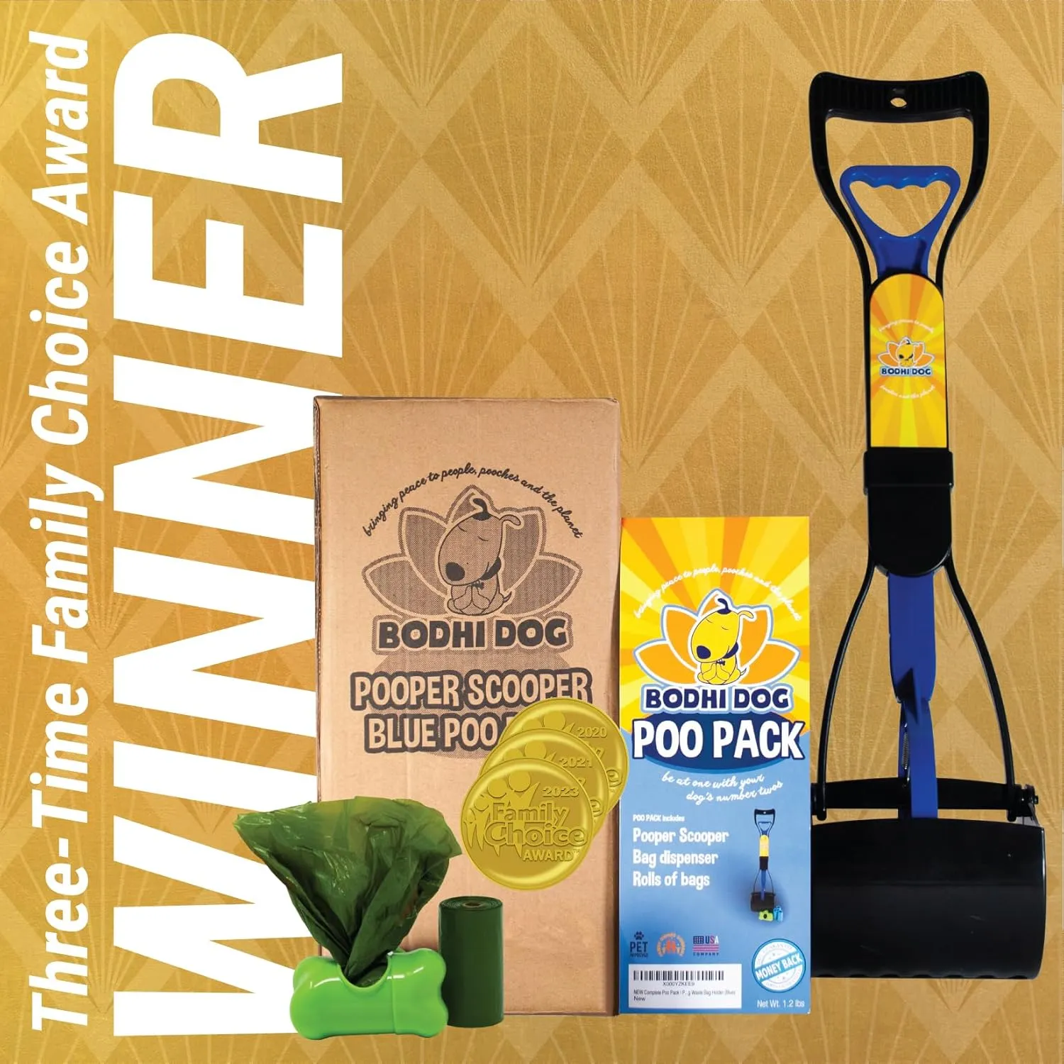 Bodhi Dog Complete Poo Pack- 24" Pooper Scooper, Poop Bags, & Waste Bag Holder, Ideal for Small to XL Pets - Durable, Easy-to-Use, Great for Grass, Gravel, & Outdoor Cleanups (Blue)
