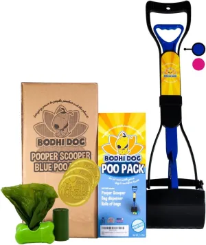 Bodhi Dog Complete Poo Pack- 24" Pooper Scooper, Poop Bags, & Waste Bag Holder, Ideal for Small to XL Pets - Durable, Easy-to-Use, Great for Grass, Gravel, & Outdoor Cleanups (Blue)