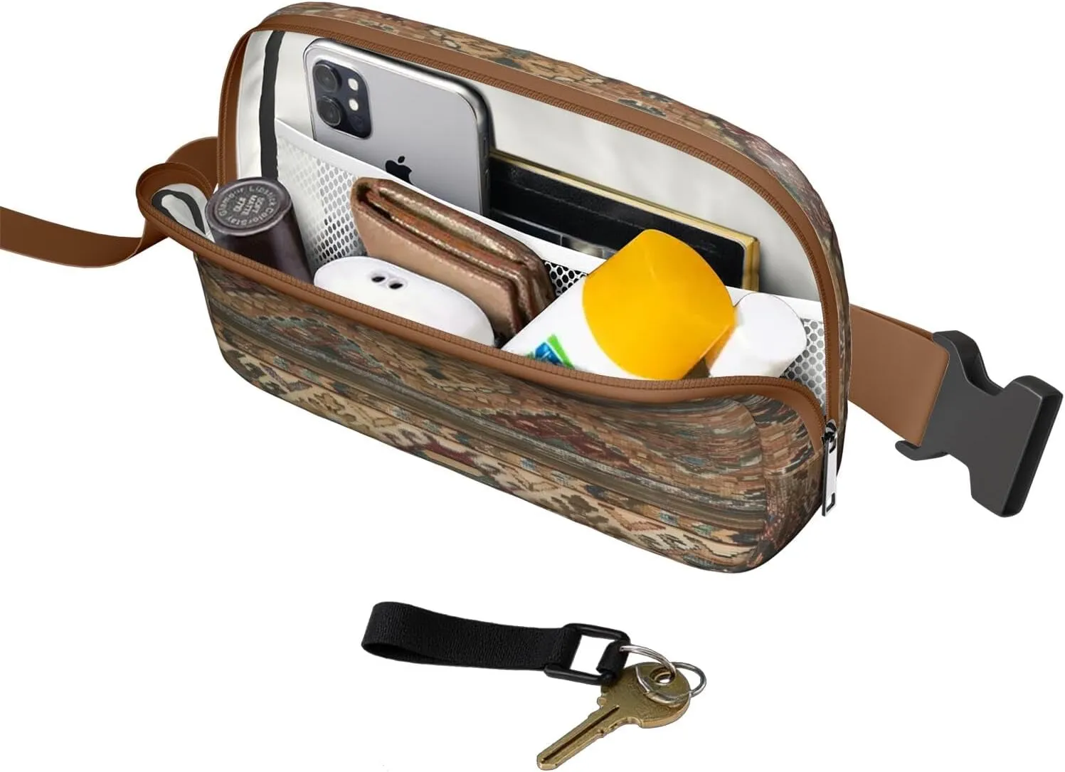 Bohemian Mini Belt Bag for Men Women Vintage Rustic Waist Packs Crossbody Bags Adjustable Strap for Hiking Cycling Running