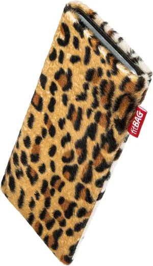 Bonga Leopard Custom Tailored Sleeve for Mobistel Cynus E1. Fine Imitation Fur Pouch with Integrated Microfibre Lining for Display Cleaning