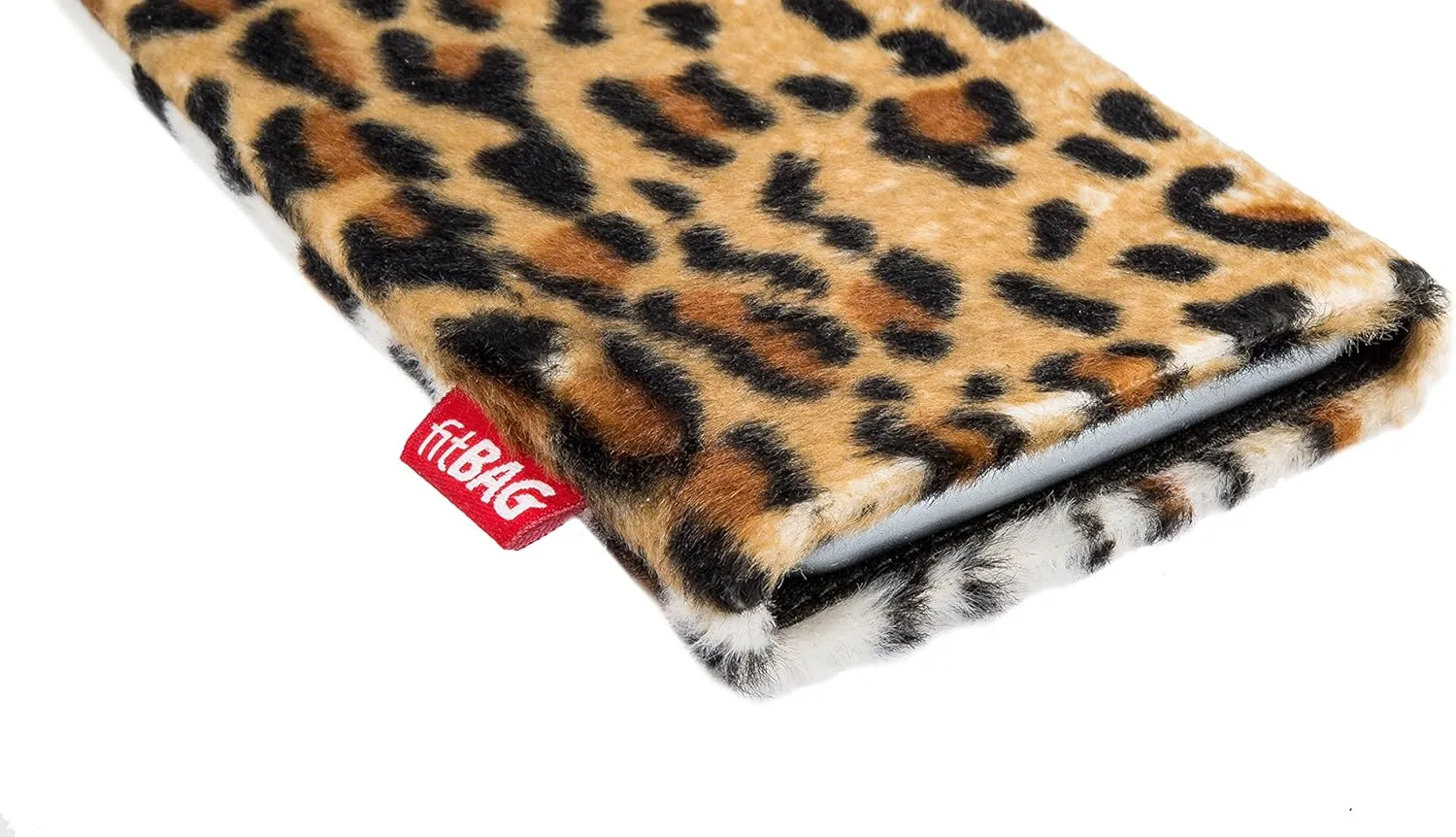 Bonga Leopard Custom Tailored Sleeve for Mobistel Cynus E1. Fine Imitation Fur Pouch with Integrated Microfibre Lining for Display Cleaning