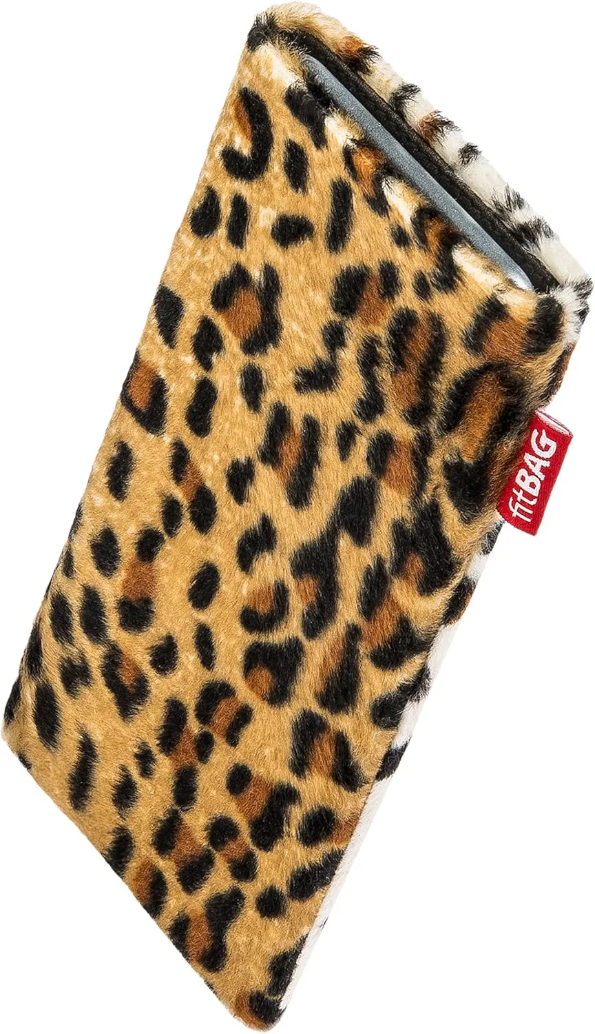 Bonga Leopard Custom Tailored Sleeve for Mobistel Cynus E1. Fine Imitation Fur Pouch with Integrated Microfibre Lining for Display Cleaning