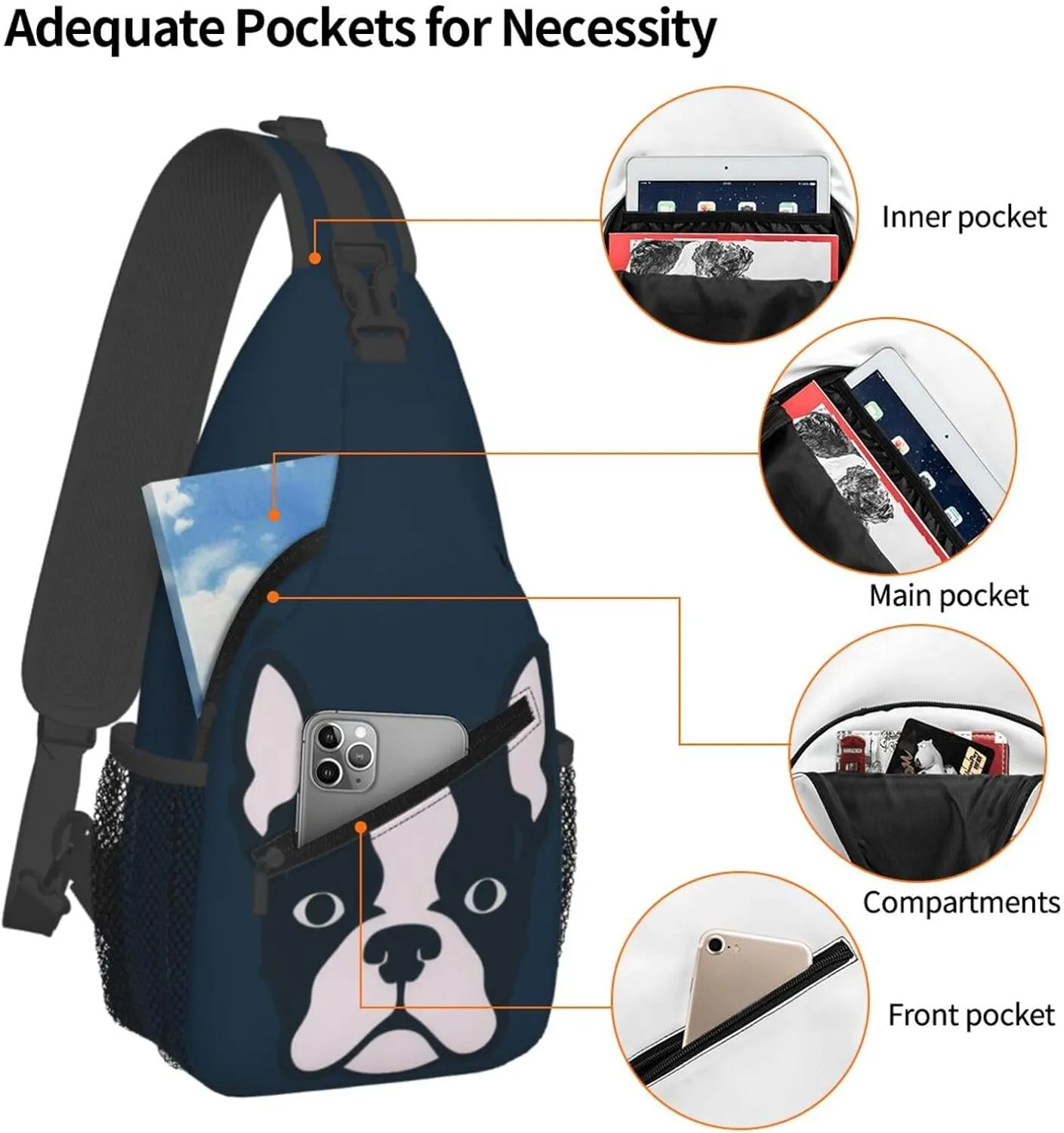 Boston Terrier Crossbody Chest Bags for Women, Small Crossbody Shoulder Bag Sling Bag Travel Hiking Daypack