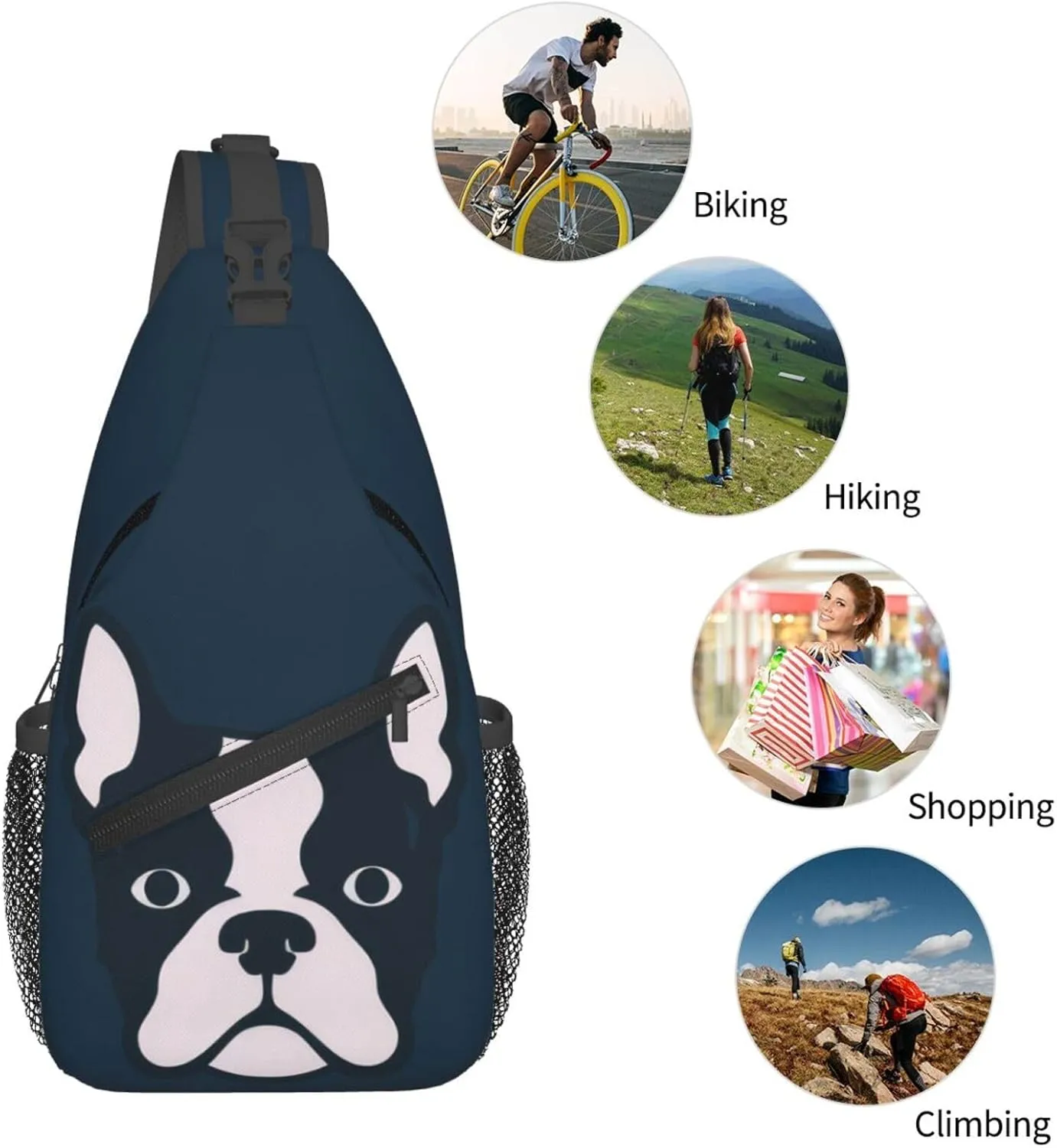 Boston Terrier Crossbody Chest Bags for Women, Small Crossbody Shoulder Bag Sling Bag Travel Hiking Daypack