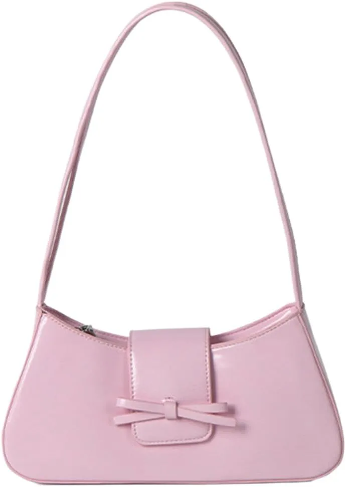 Bow Purse Shoulder Bag Small Coquette Aesthetic Bags Retro Y2k Faux Leather Underarm Purses Cute Handbag for Women