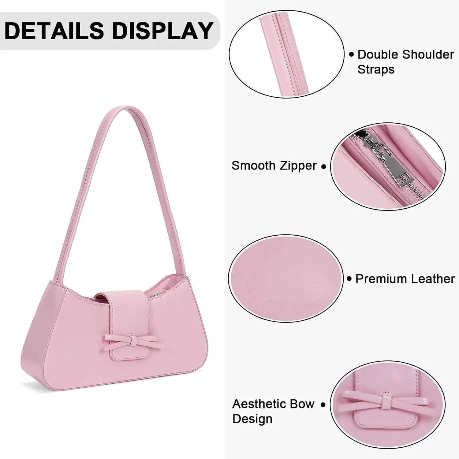 Bow Purse Shoulder Bag Small Coquette Aesthetic Bags Retro Y2k Faux Leather Underarm Purses Cute Handbag for Women