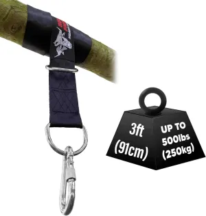 Boxing Punch Bag Strap/Sling – Heavy Duty Bag Hanger with 9mm Steel Screw Lock Carabiner - 500lbs Bag Holding Capacity Strap Mount Black 3 Sizes