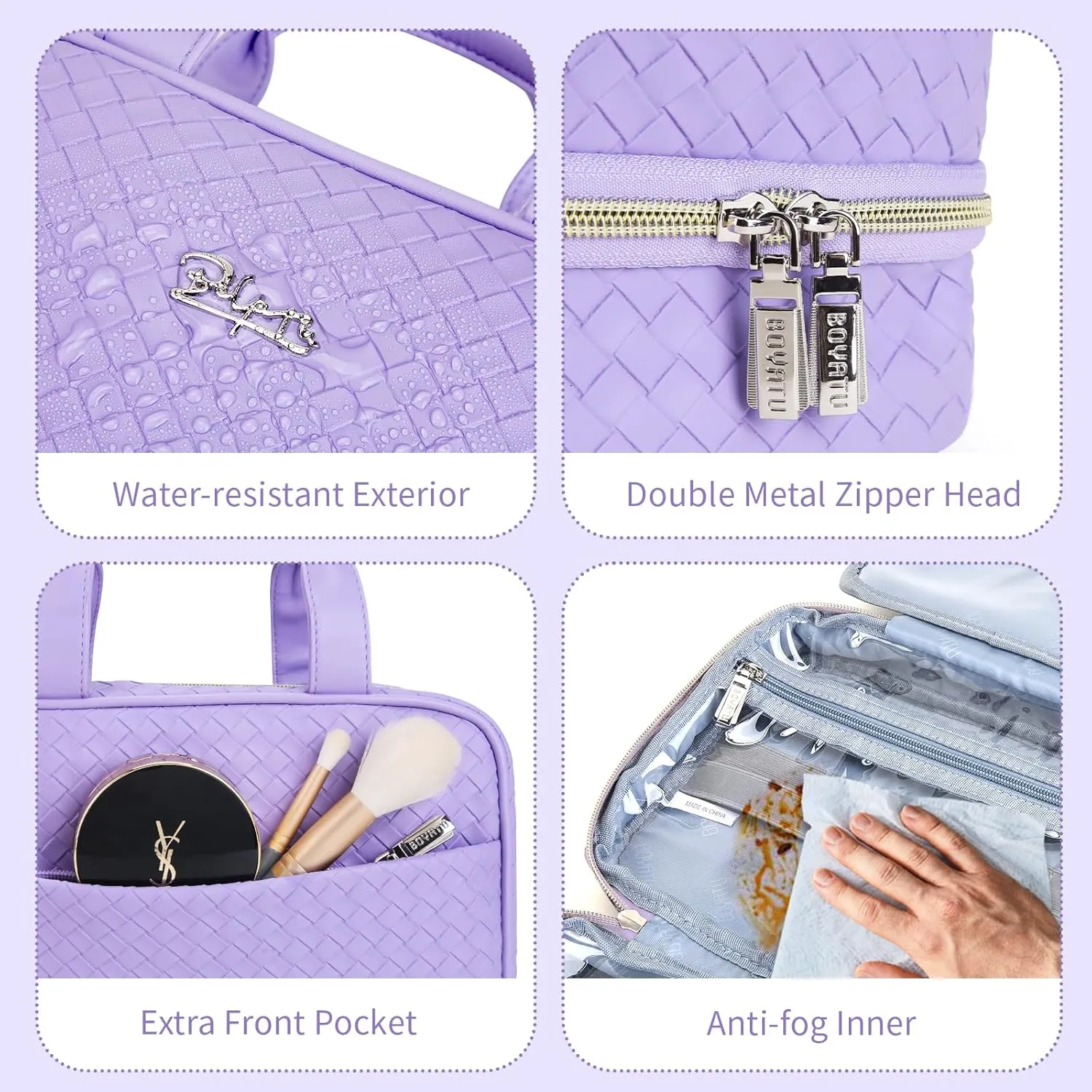 BOYATU Travel Toiletry Bag Hanging Makeup Bag: Large Capacity Makeup Bag Organizer - Portable Cosmetic Bags with Handle 01-Purple