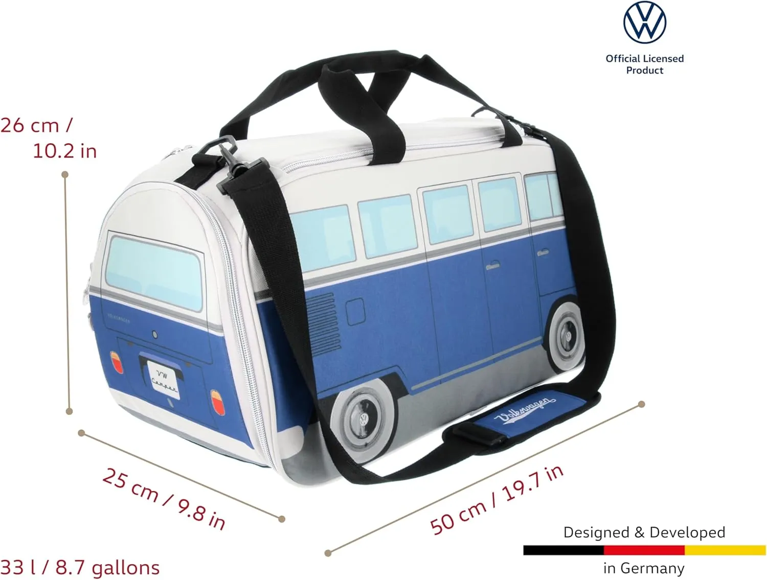 BRISA VW Collection - Volkswagen Samba Bus T1 Camper Van Sport, Gym, Travel Bag, Duffel with Shoe & Wet Compartment