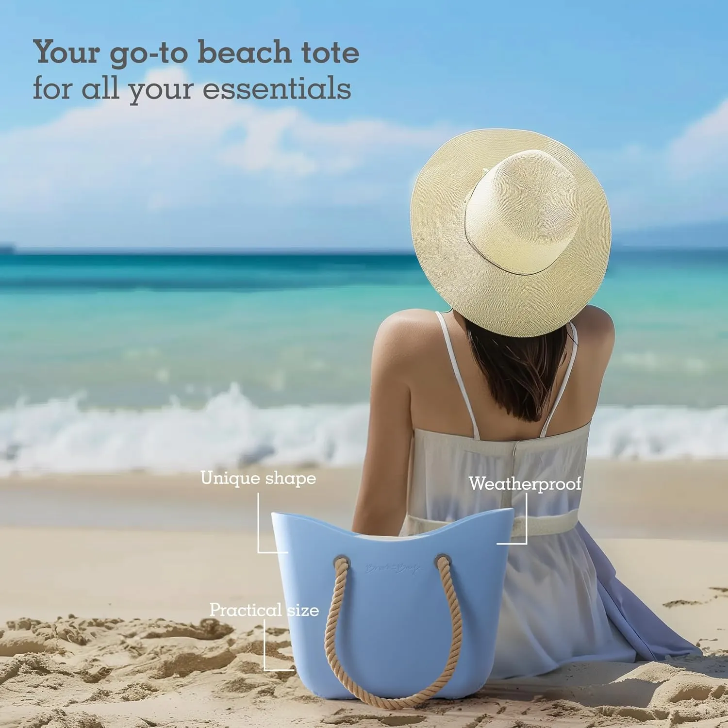 Brook   Bay Beach Bag Rubber Tote Bag with Zipper - Travel Bag, Beach Bags Waterproof Sandproof, Beach Bag for Women
