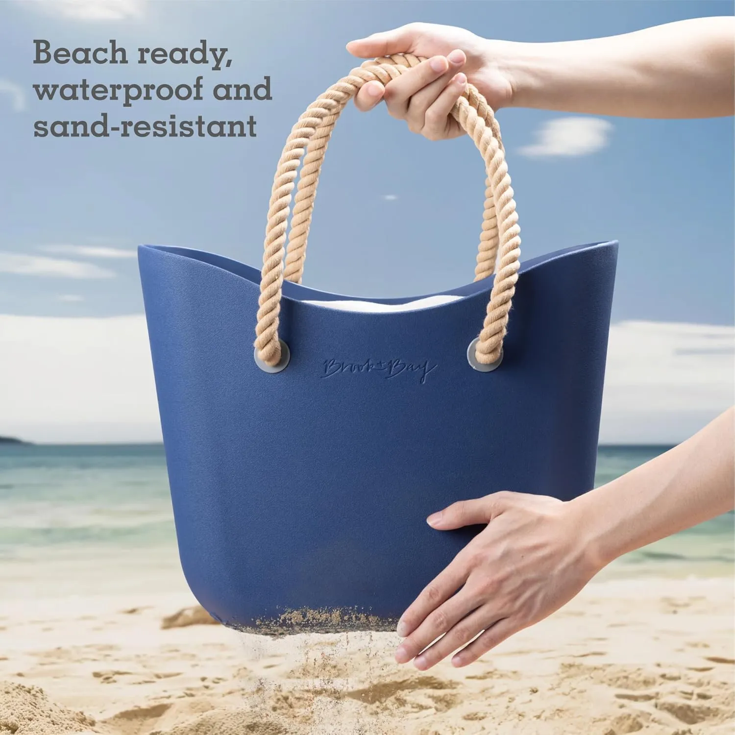 Brook   Bay Beach Bag Rubber Tote Bag with Zipper - Travel Bag, Beach Bags Waterproof Sandproof, Beach Bag for Women