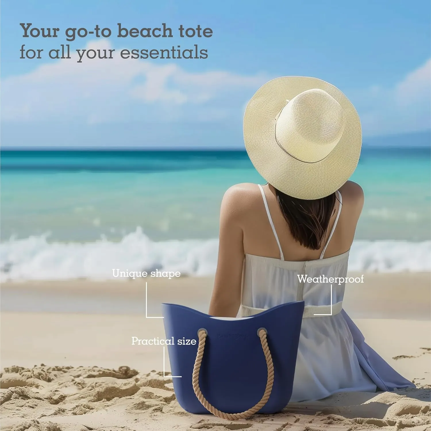 Brook   Bay Beach Bag Rubber Tote Bag with Zipper - Travel Bag, Beach Bags Waterproof Sandproof, Beach Bag for Women