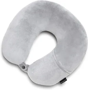 Brookstone Microbead Travel Head and Neck Pillow Lightweight and Plush with Phone or Headphone Pocket, Grey