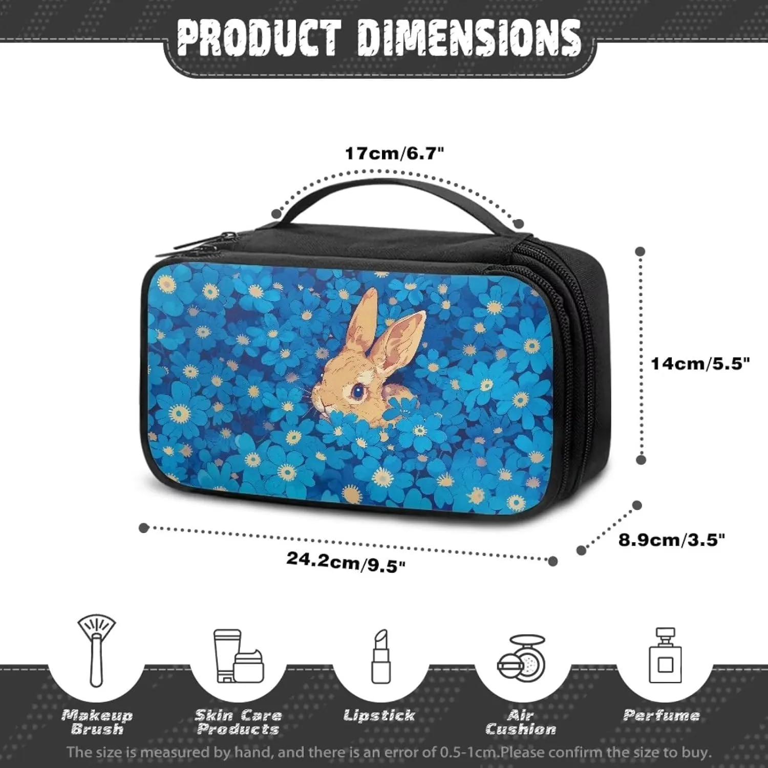 Bunny Makeup Organizer Case Cosmetics Organizer Bag with Zipper Make Up Bags for Women Lightweight Cosmetics Bag Aesthetic Gifts for Mother's Day/Women's Day/Birthday