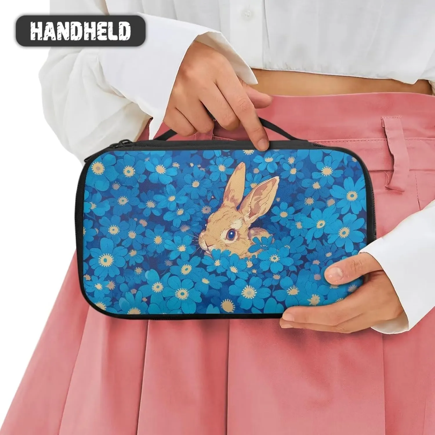 Bunny Makeup Organizer Case Cosmetics Organizer Bag with Zipper Make Up Bags for Women Lightweight Cosmetics Bag Aesthetic Gifts for Mother's Day/Women's Day/Birthday