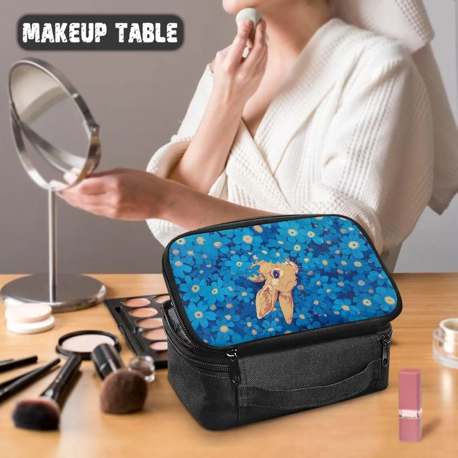 Bunny Makeup Organizer Case Cosmetics Organizer Bag with Zipper Make Up Bags for Women Lightweight Cosmetics Bag Aesthetic Gifts for Mother's Day/Women's Day/Birthday