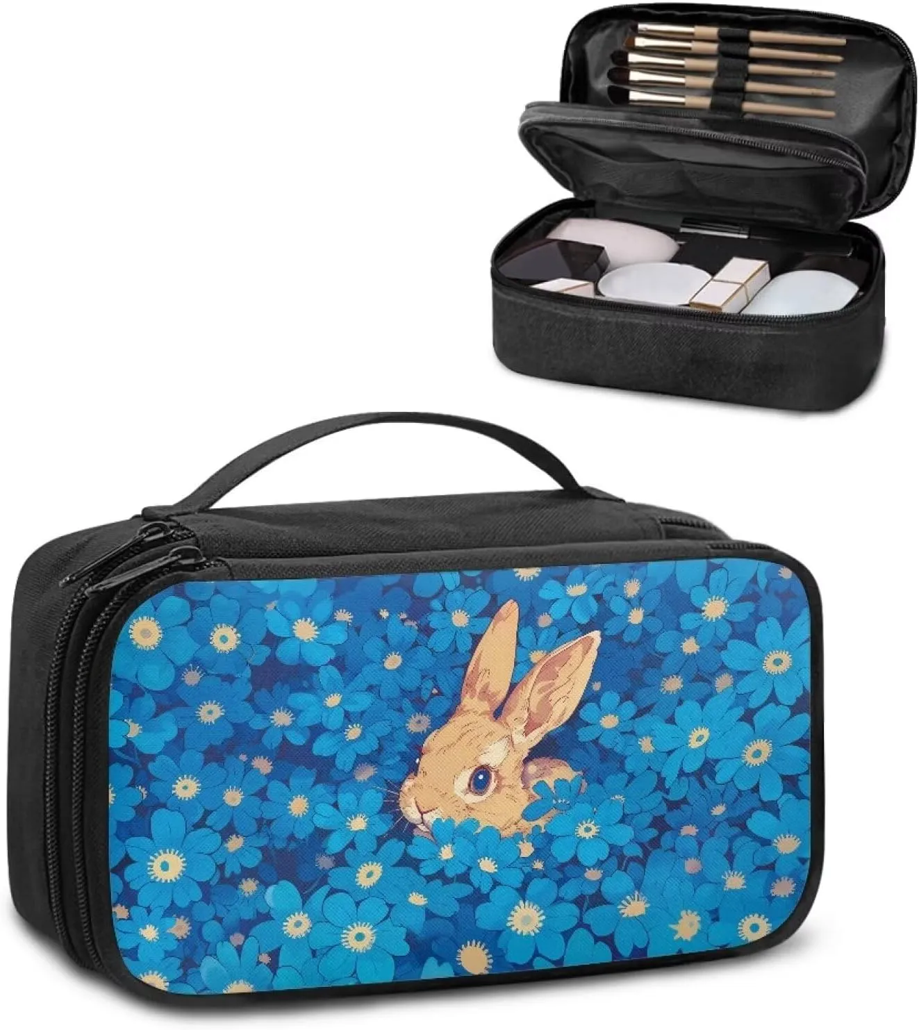 Bunny Makeup Organizer Case Cosmetics Organizer Bag with Zipper Make Up Bags for Women Lightweight Cosmetics Bag Aesthetic Gifts for Mother's Day/Women's Day/Birthday