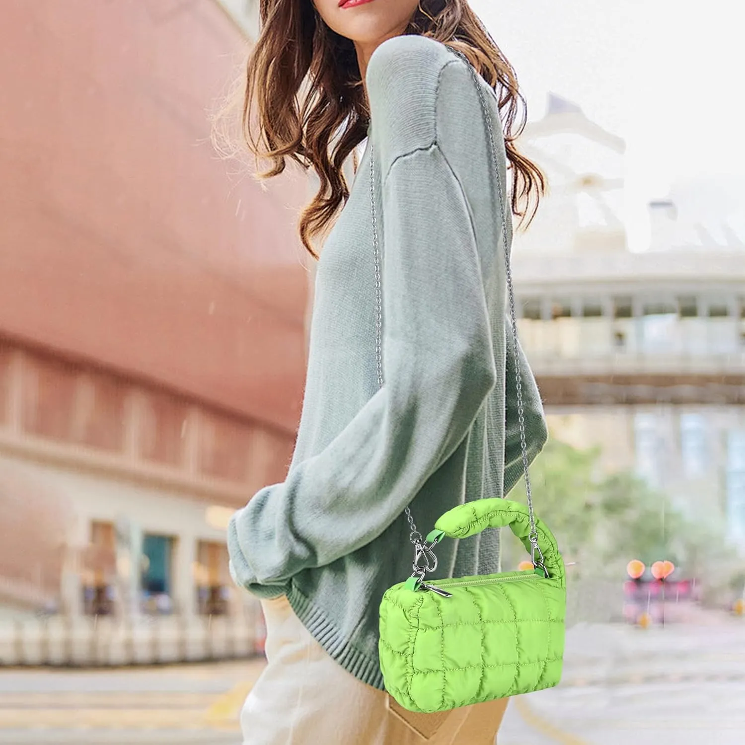 bvya Two Sizes Quilted Wristlet Bag for Women, Puffer Handbags,Evening Bags,Charm Lipstick Bag