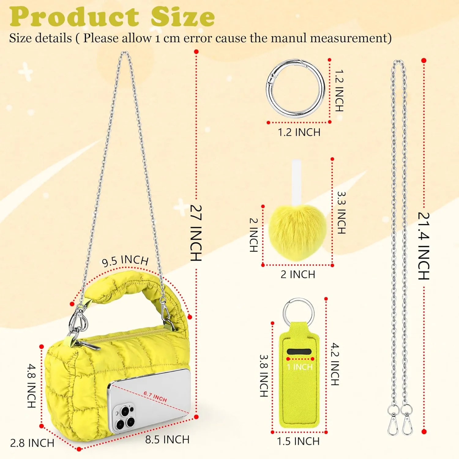 bvya Two Sizes Quilted Wristlet Bag for Women, Puffer Handbags,Evening Bags,Charm Lipstick Bag