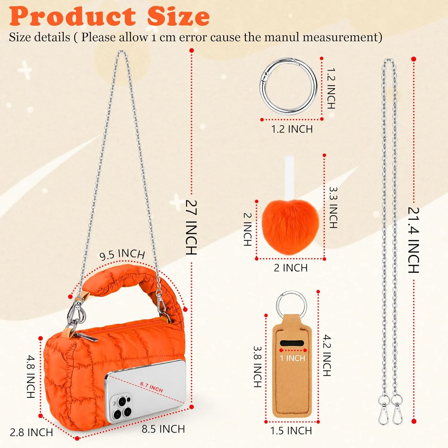 bvya Two Sizes Quilted Wristlet Bag for Women, Puffer Handbags,Evening Bags,Charm Lipstick Bag