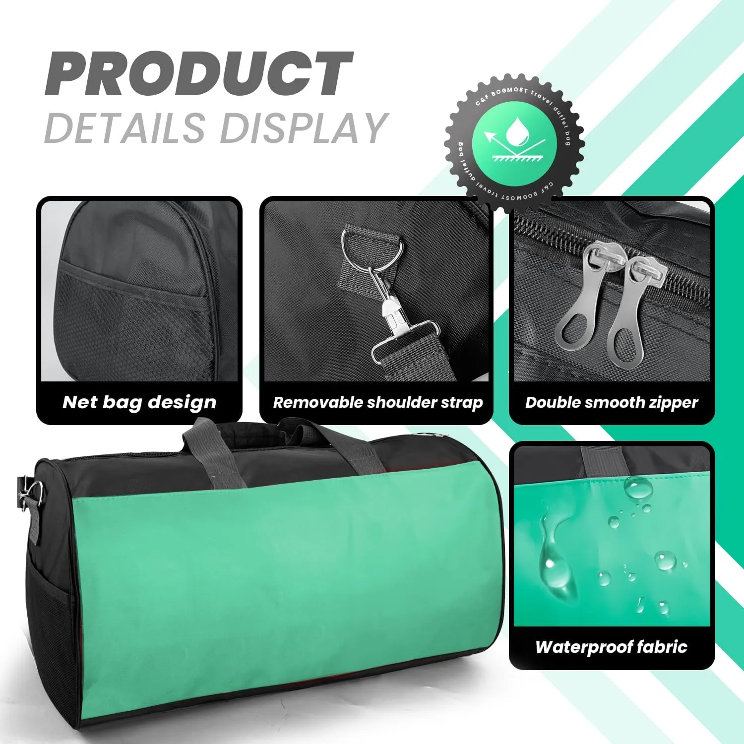 C&F BOGMOST Travel Duffel Bag Large Foldable Waterproof Gym Bag for Gym Beach Swim Bag Men Women Duffle Bag Lightweight Oxford Cloth Sports Bag-Green