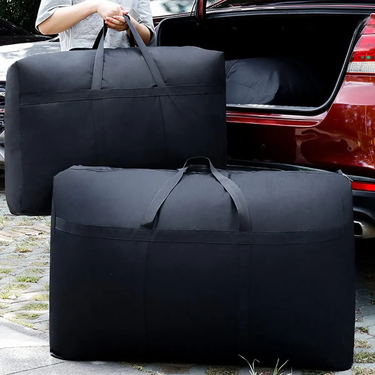 Canvas Extra Large Storage Bags Duffle Bags Organizer Bags for Space Saving Moving Storage (100L, Green)