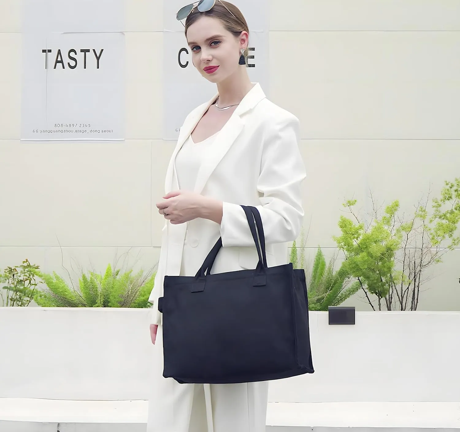 Canvas Tote Bag for Women, Large Laptop Crossbody Bag Travel Tote Handbag Everything Bag with Zip Simple Bag