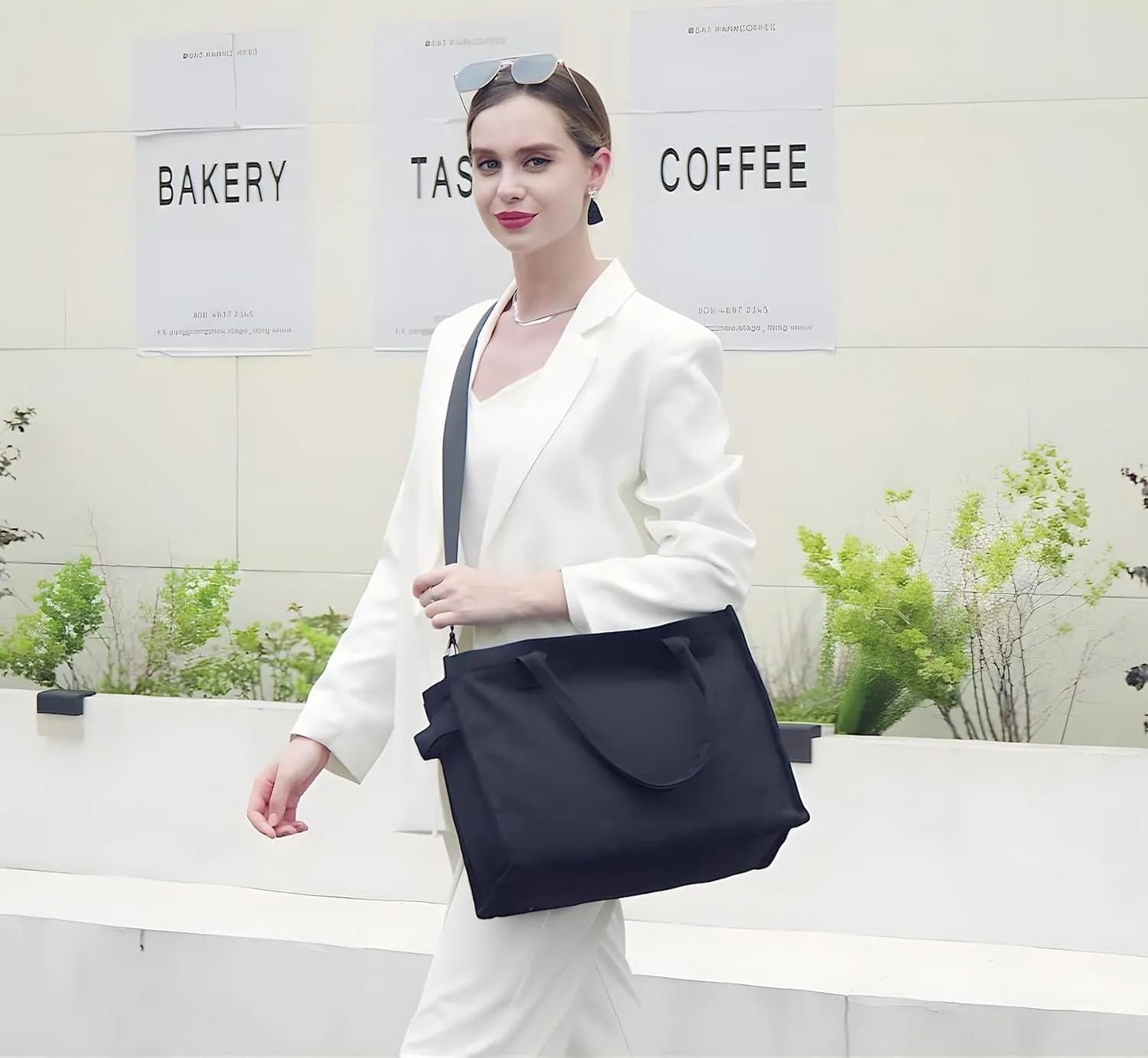 Canvas Tote Bag for Women, Large Laptop Crossbody Bag Travel Tote Handbag Everything Bag with Zip Simple Bag
