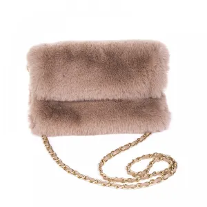 Cappuccino Faux Fur CB Bag with Gold Chain