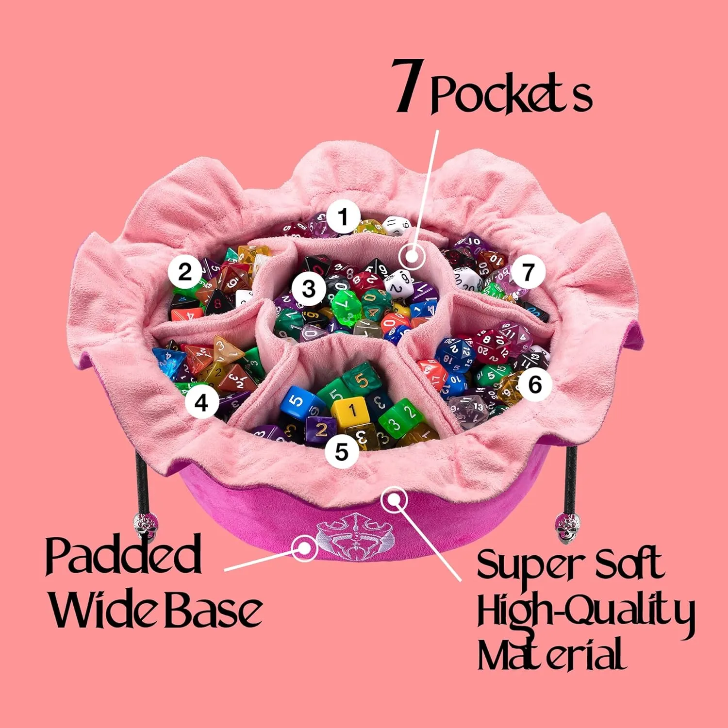 CardKingPro Immense Dice Bags with Pockets - Pink - Capacity 150  Dice - Great Organizer for Dice Hoarders, Perfect For Dungeons and Dragons [Patented Design]