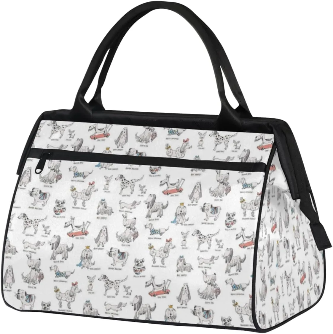 Cartoon Dog Sketch Print Travel Duffel Bag Sports Travel Duffel Bag Waterproof Durable Large Gym Tote Bag Weekender Overnight Bag for Women Travel Gym Yoga