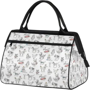 Cartoon Dog Sketch Print Travel Duffel Bag Sports Travel Duffel Bag Waterproof Durable Large Gym Tote Bag Weekender Overnight Bag for Women Travel Gym Yoga