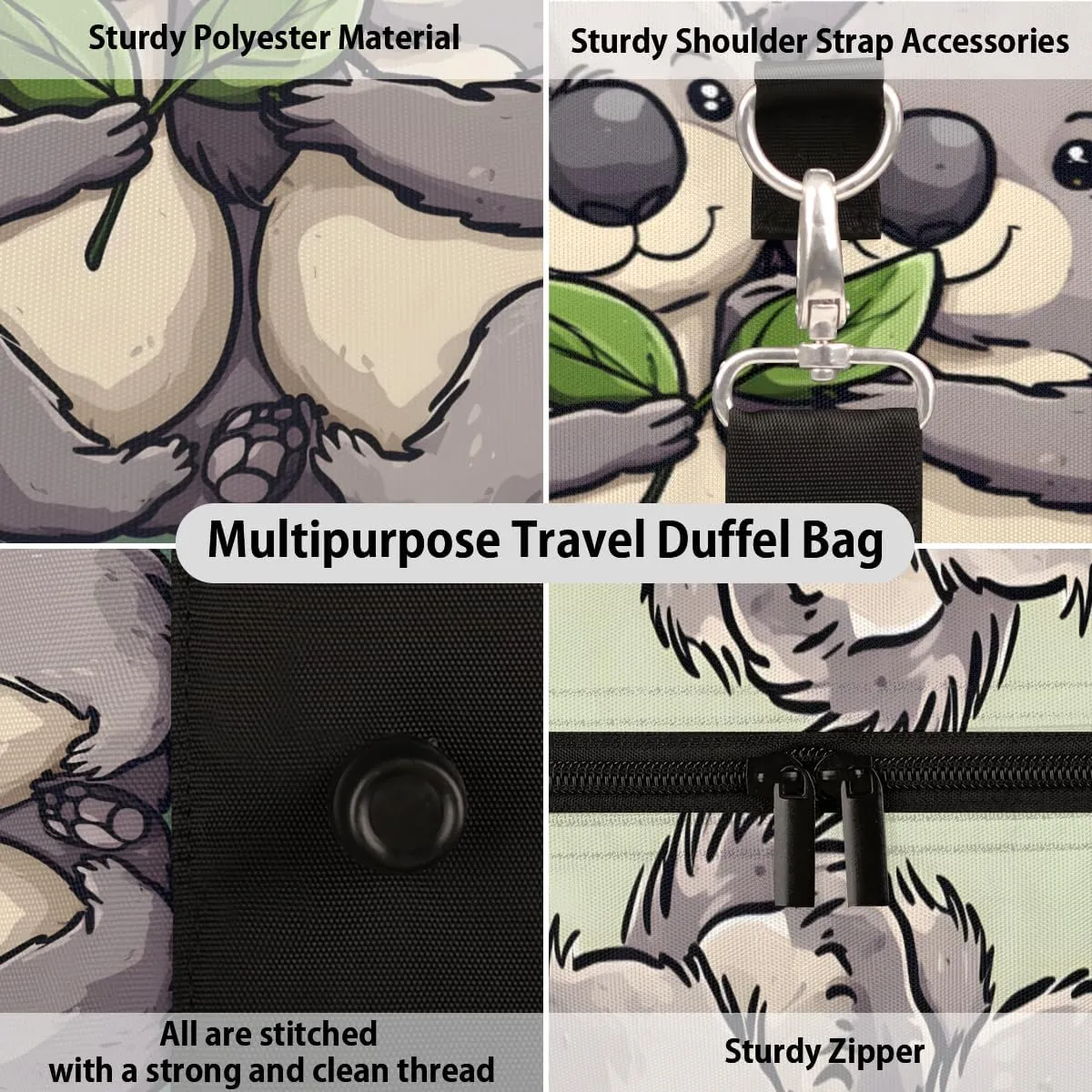 Cartoon Koalas Travel Duffle Bag for Women Men Gym Duffel Foldable Bag Waterproof Weekender Rustic Animal Duffle Tote