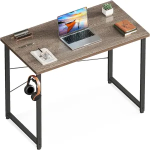Casaottima 32 Inch Small Computer Desk for Home Office, Study Writing Table for Small Spaces, Simple Modern Desk with Headphone Hooks, Grey Oak