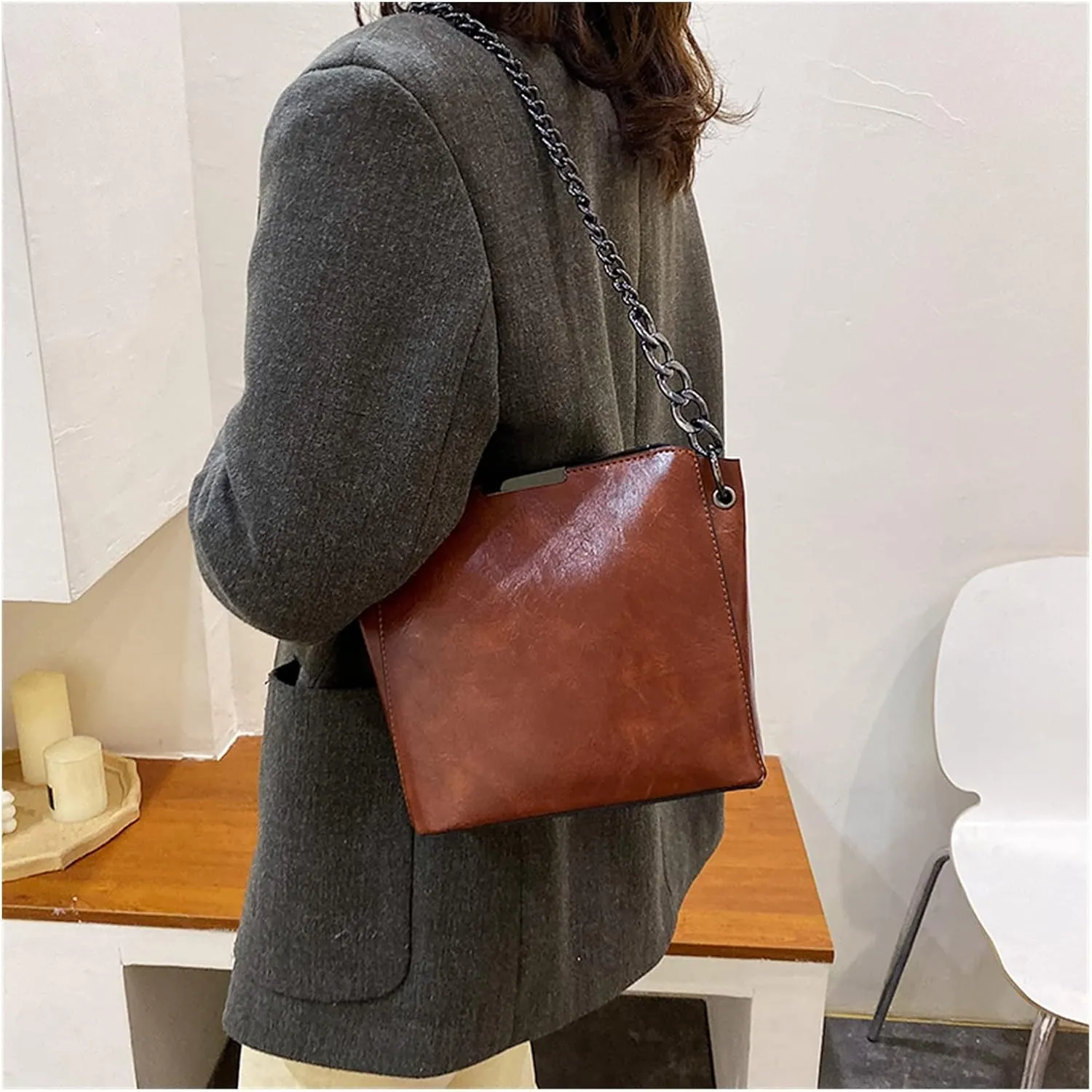 Casual Chains Shoulder Bags Women Crossbody Bags Simple Women Bag Leather Handbags