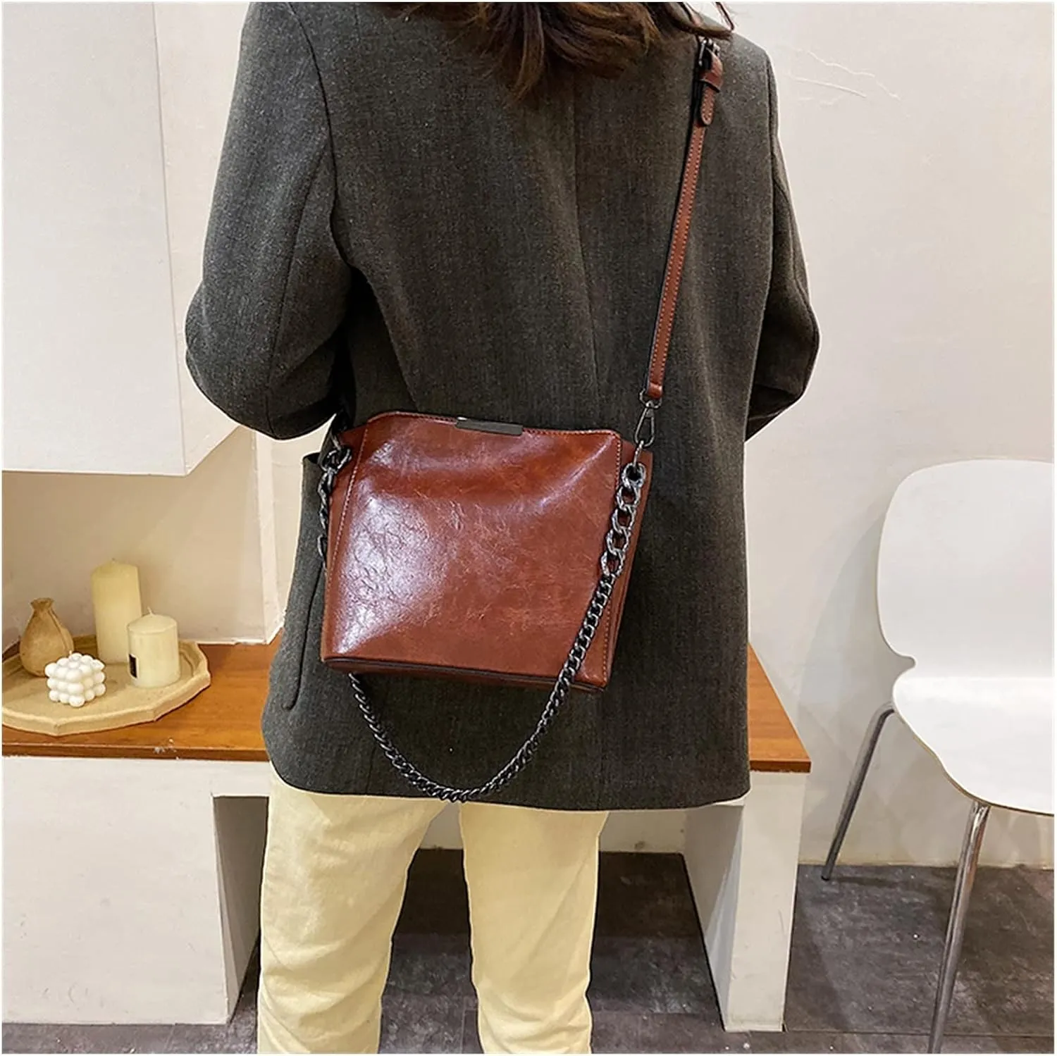 Casual Chains Shoulder Bags Women Crossbody Bags Simple Women Bag Leather Handbags