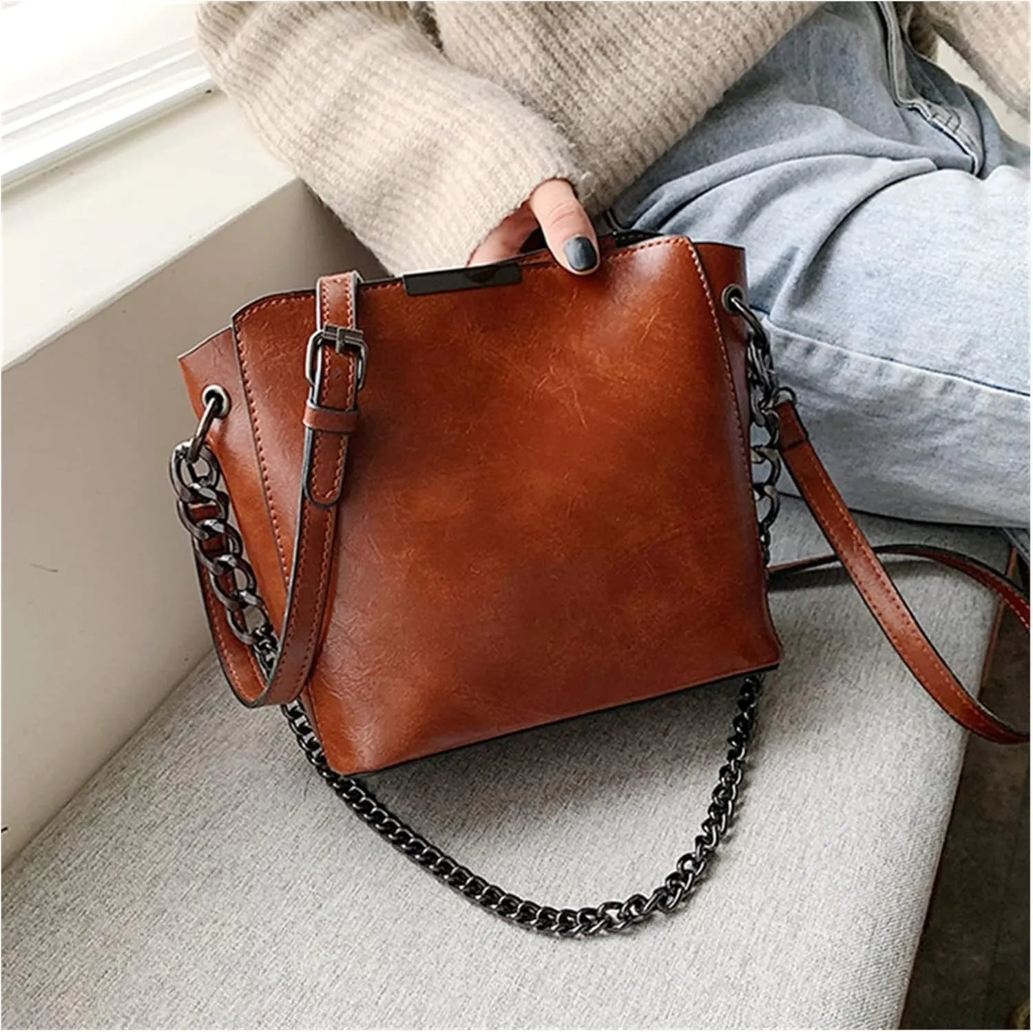 Casual Chains Shoulder Bags Women Crossbody Bags Simple Women Bag Leather Handbags