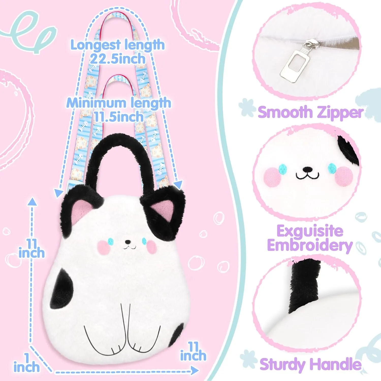 Cat Plush Bag Kids Crossbody Bag for Kids, Plush Handbag Tote Bag with Adjustable Strap,Soft Plush Cat Stuffed Purse with Zipper,Coin Pouch Accessories for Toddlers Kids