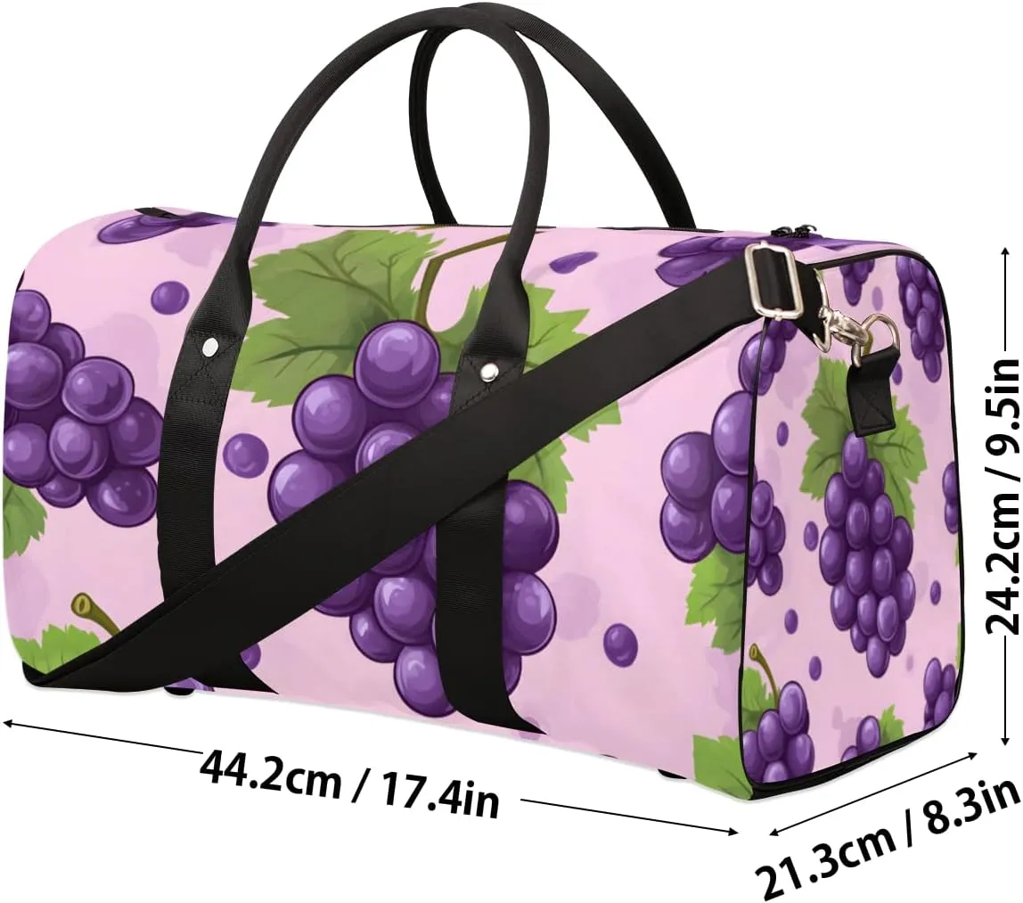 Catoon Grape Travel Duffle Bag for Women Men Gym Duffel Foldable Bag Waterproof Weekender Rustic Fruit Duffle Tote