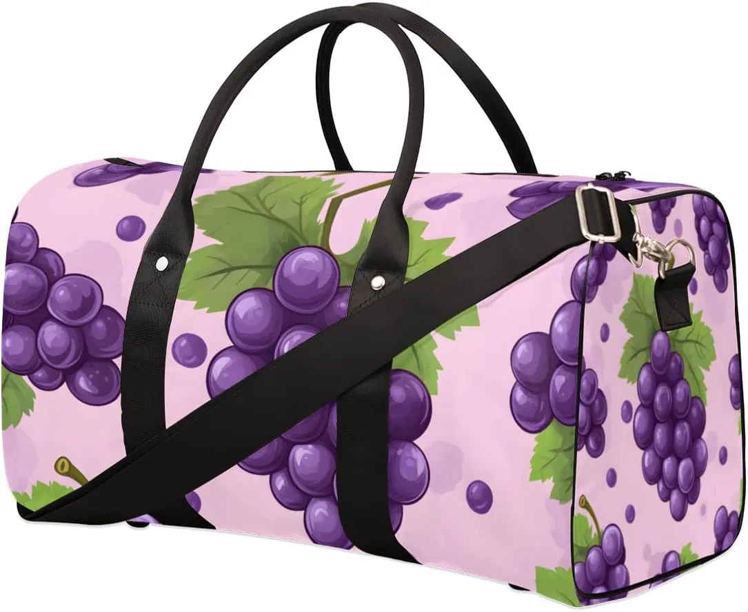 Catoon Grape Travel Duffle Bag for Women Men Gym Duffel Foldable Bag Waterproof Weekender Rustic Fruit Duffle Tote