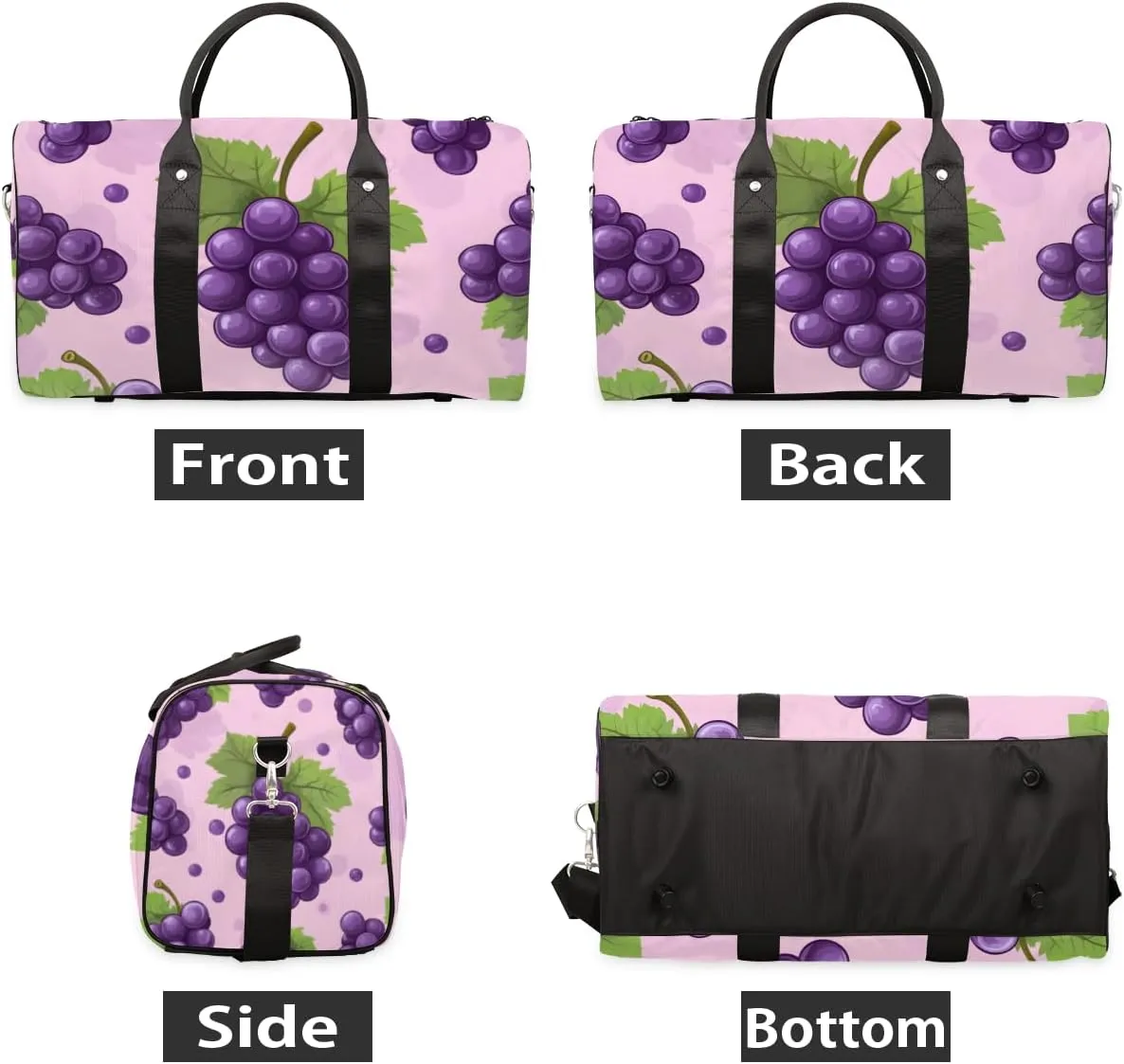 Catoon Grape Travel Duffle Bag for Women Men Gym Duffel Foldable Bag Waterproof Weekender Rustic Fruit Duffle Tote