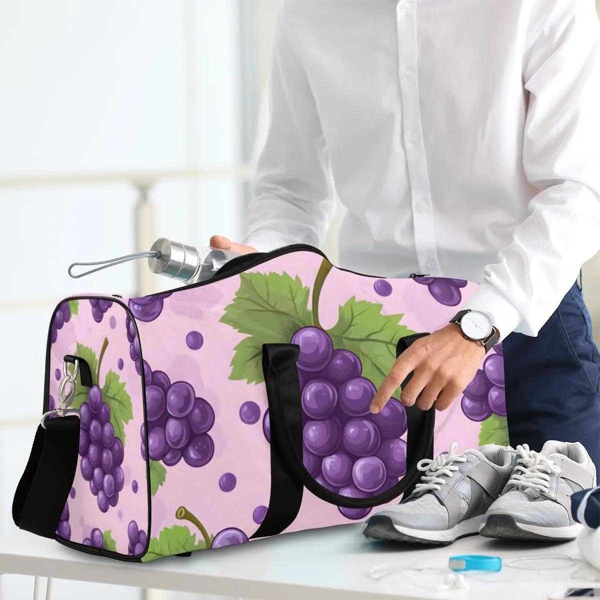 Catoon Grape Travel Duffle Bag for Women Men Gym Duffel Foldable Bag Waterproof Weekender Rustic Fruit Duffle Tote