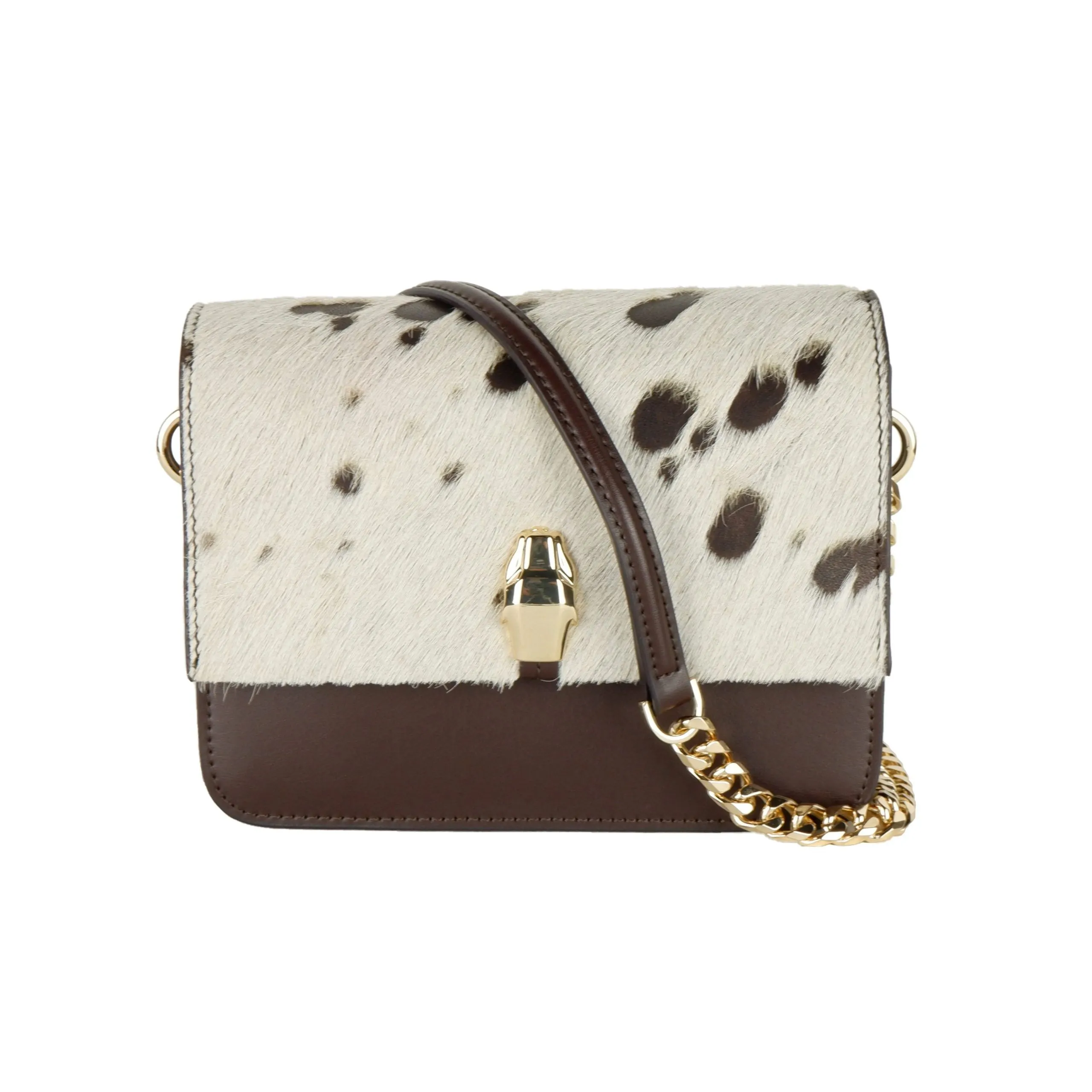 Cavalli Class Chic Two-Tone Small Shoulder Bag in White & Brown