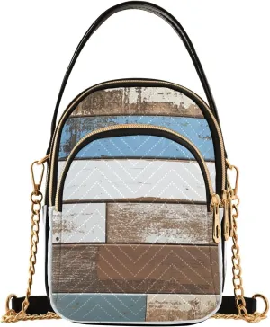 Chain Crossbody Bags for Women Country Rustic Retro Barn Door Wood Brown Blue Quilted Shoulder Handbags Travel Cross Body Cell Phone Purses Bags