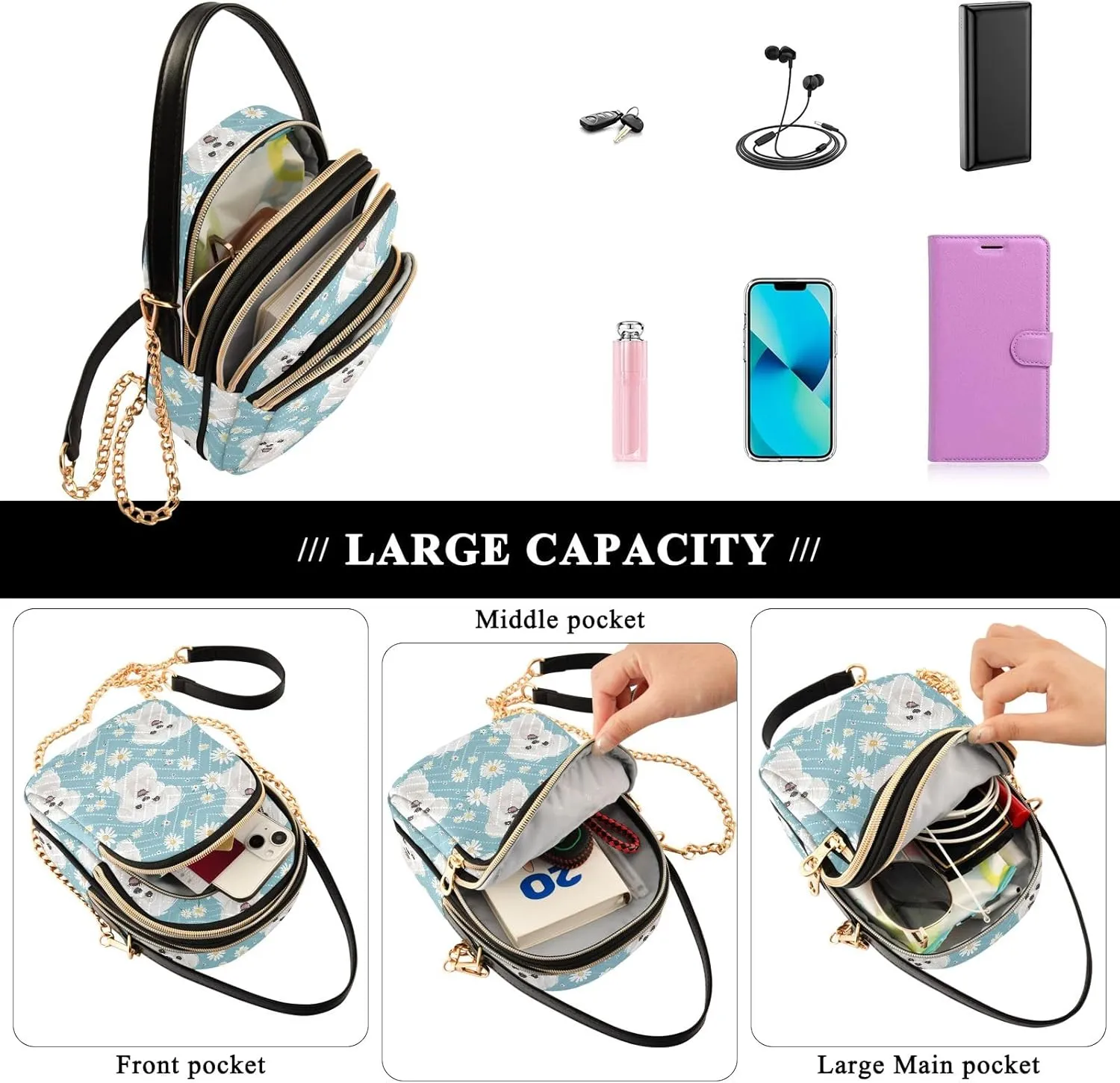 Charming Red Seahorse Women's Crossbody Handbags with Zipper, Casual Leather Cell Phone Purse Crossbody Bags for Ladies