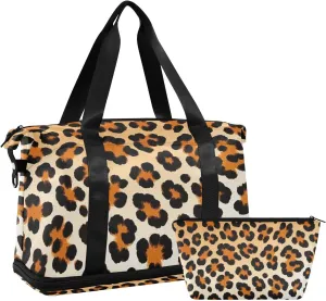 Cheetah Fur Skin Brown Overnight Travel Duffel Bag Overnight Carry On Tote and Luggage with Toiletry Bag for Trekking Waterproof