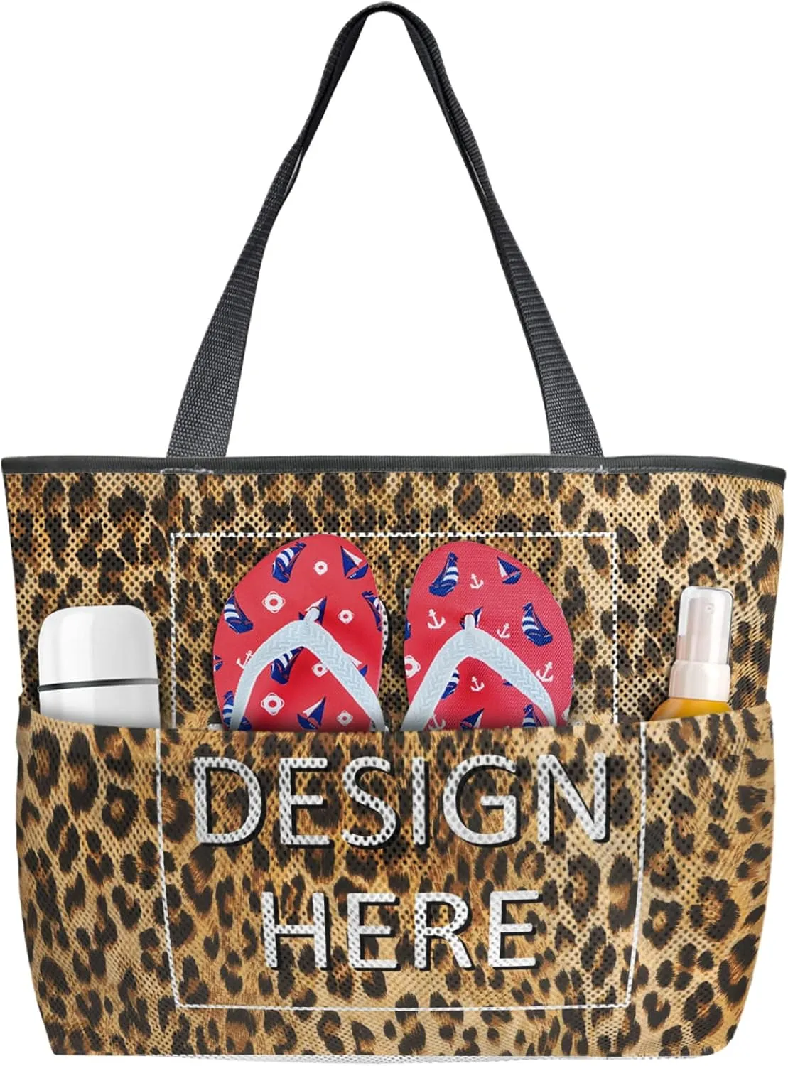Cheetah Undertone Animal fur texture Beach Tote Bag for Women, Custom Your Design Here Mesh Beach Bags Waterproof Sandproof, Outdoor Picnic Swim Pool Handbag - Large Beach Bag with Zipper and Pockets