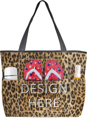 Cheetah Undertone Animal fur texture Beach Tote Bag for Women, Custom Your Design Here Mesh Beach Bags Waterproof Sandproof, Outdoor Picnic Swim Pool Handbag - Large Beach Bag with Zipper and Pockets