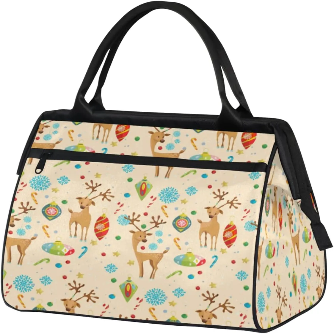 Christmas Elk Snowflakes Travel Duffel Bag Sports Travel Duffel Bag Waterproof Durable Large Gym Tote Bag Weekender Overnight Bag for Women Travel Gym Yoga