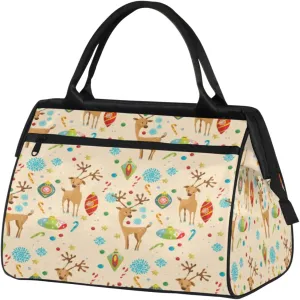 Christmas Elk Snowflakes Travel Duffel Bag Sports Travel Duffel Bag Waterproof Durable Large Gym Tote Bag Weekender Overnight Bag for Women Travel Gym Yoga